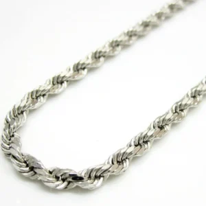 10K White Gold 3MM Rope Chain Diamond Cut Necklace