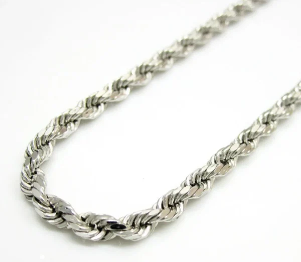 10K White Gold 3MM Rope Chain Diamond Cut Necklace