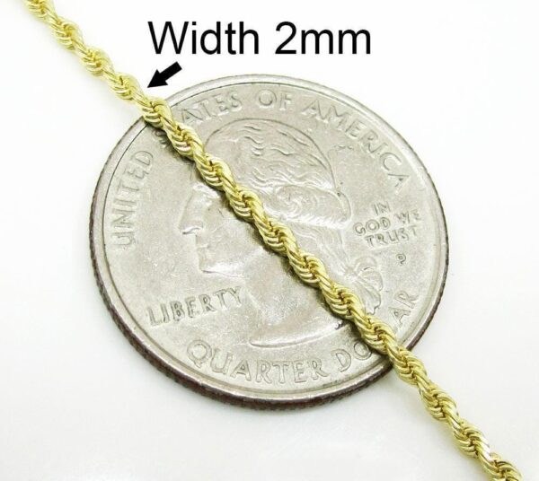 10K Yellow Gold 2MM Hollow Rope Chain Necklace - Image 2