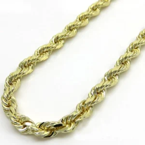 10K Yellow Gold 4MM Rope Chain Diamond Cut Necklace