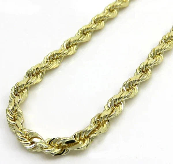 10K Yellow Gold 4MM Rope Chain Diamond Cut Necklace