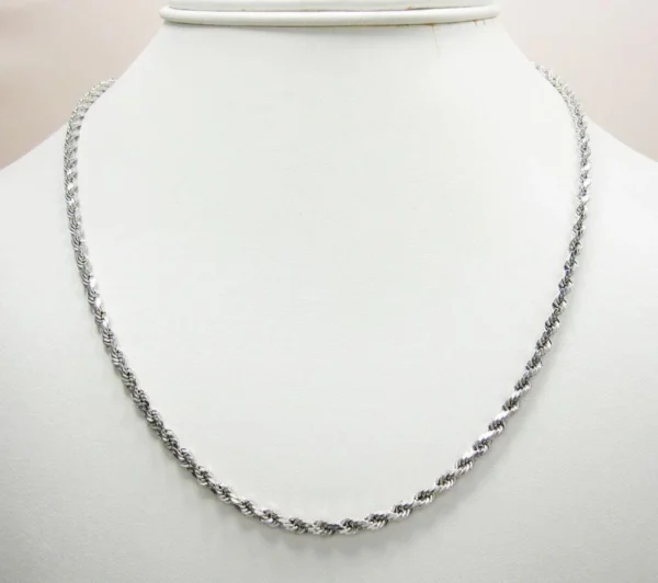 10K White Gold 3MM Rope Chain Diamond Cut Necklace - Image 3