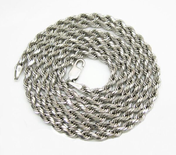 10K White Gold 3MM Rope Chain Diamond Cut Necklace - Image 2