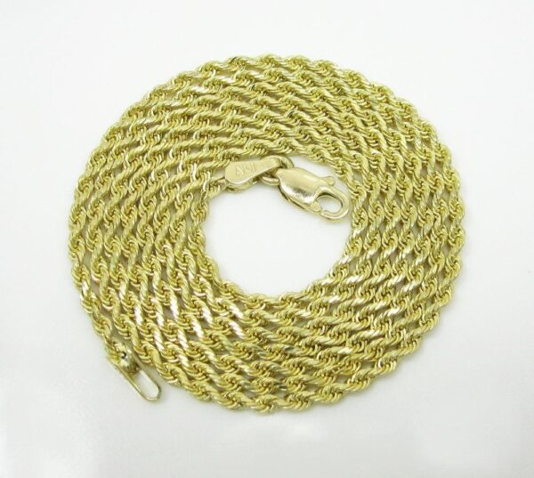 10K Yellow Gold 2MM Hollow Rope Chain Necklace - Image 4